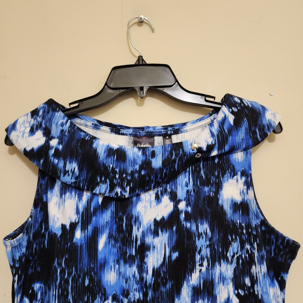 RAFAELLA size Medium Sleeveless Wide Collar Abstract Shift Dress‎ Blue - Picture 10 of 14